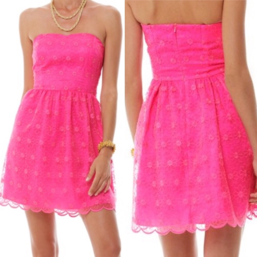 Lilly Pulitzer Pink Strapless Floral Organza Dress